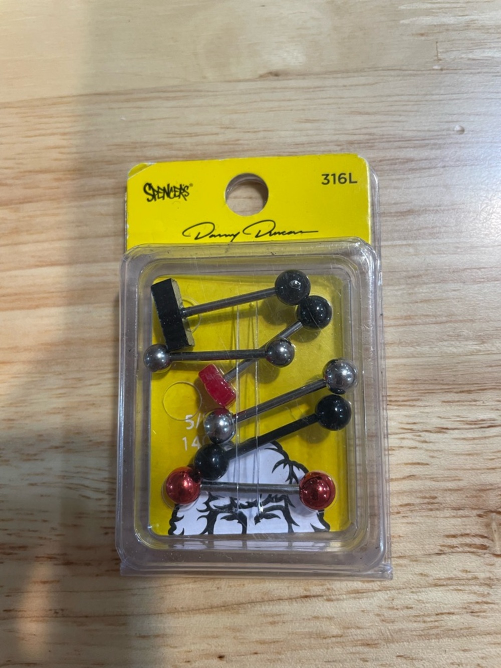 Spencer's Danny Duncan Tongue Barbell Set - Black, Red & Silver